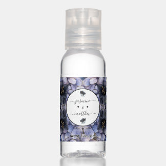 Moody Black Floral Classic Couple Names Wedding Hand Sanitizer