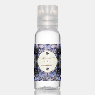 Moody Black Floral Classic Couple Names Wedding Hand Sanitizer