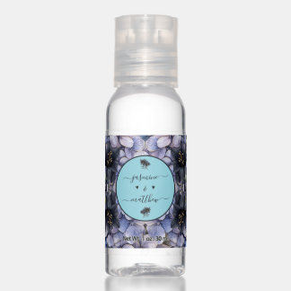 Moody Black Floral Classic Couple Names Wedding Hand Sanitizer