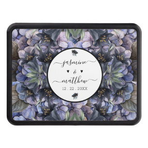 Moody Black Floral Classic Couple Names Wedding Hitch Cover