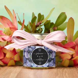Moody Black Floral Classic Couple Names Wedding Honey Jar Favors