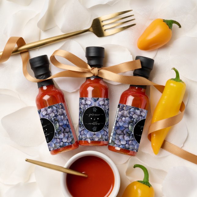 Moody Black Floral Classic Couple Names Wedding Hot Sauces (Wedding)