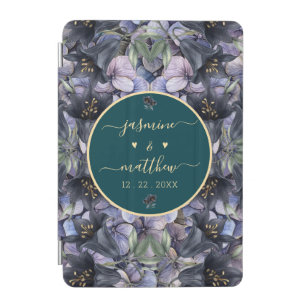 Moody Black Floral Classic Couple Names Wedding iPad Mini Cover