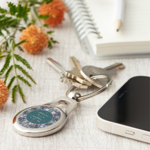 Moody Black Floral Classic Couple Names Wedding Keychain