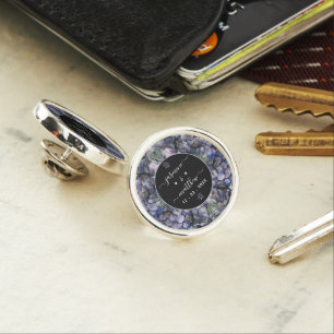 Moody Black Floral Classic Couple Names Wedding Lapel Pin