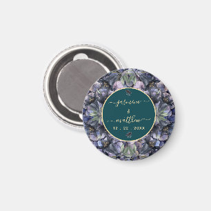 Moody Black Floral Classic Couple Names Wedding Magnet