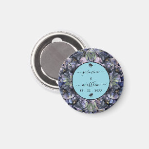 Moody Black Floral Classic Couple Names Wedding Magnet