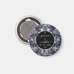 Moody Black Floral Classic Couple Names Wedding Magnet