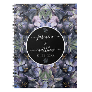 Moody Black Floral Classic Couple Names Wedding Notebook