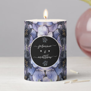 Moody Black Floral Classic Couple Names Wedding Pillar Candle