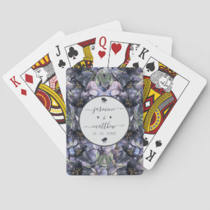 Moody Black Floral Classic Couple Names Wedding Poker Cards