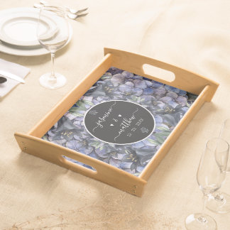 Moody Black Floral Classic Couple Names Wedding Serving Tray