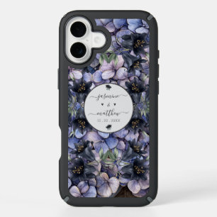 Moody Black Floral Classic Couple Names Wedding iPhone 16 Plus Case