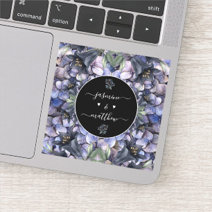 Moody Black Floral Classic Couple Names Wedding Sticker