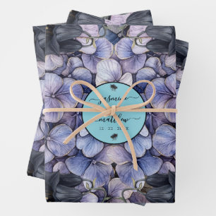 Moody Black Floral Classic Couple Names Wedding Wrapping Paper Sheets