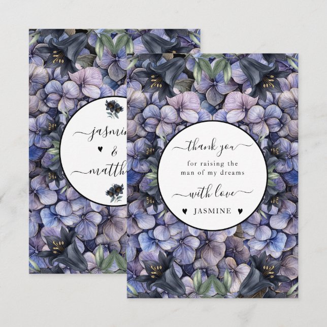 Moody Black Floral Classic Husband Mother Wedding Thank You Card (Front/Back)