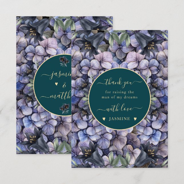 Moody Black Floral Classic Husband Mother Wedding Thank You Card (Front/Back)