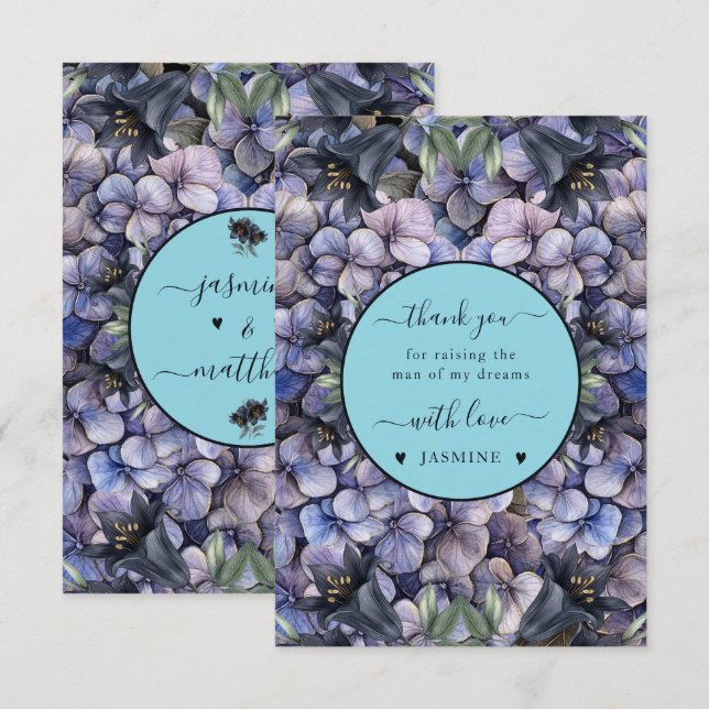 Moody Black Floral Classic Husband Mother Wedding Thank You Card (Front/Back)