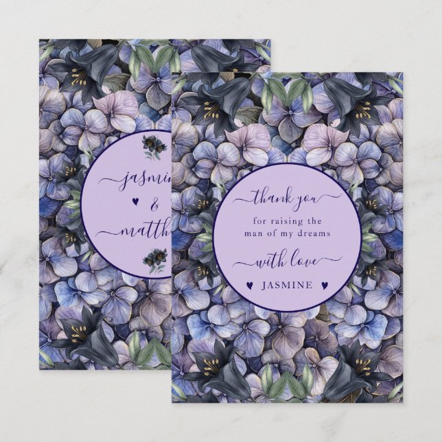 Moody Black Floral Classic Husband Mother Wedding Thank You Card (Front/Back)