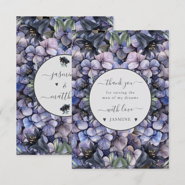 Moody Black Floral Classic Husband Mother Wedding Thank You Card (Front/Back)