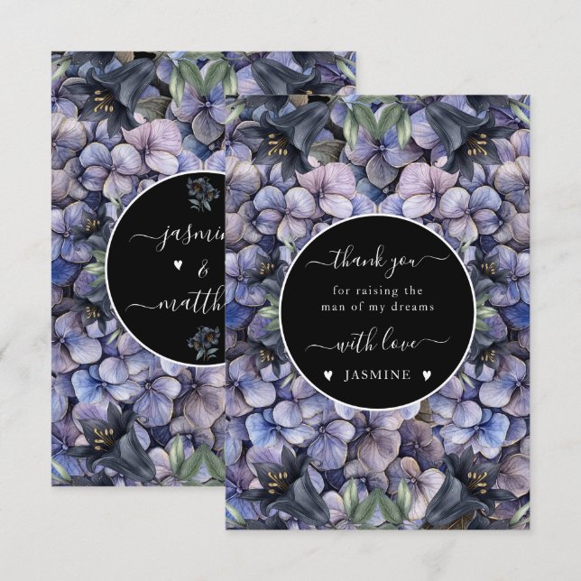 Moody Black Floral Classic Husband Mother Wedding Thank You Card (Front/Back)