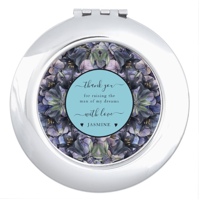 Moody Black Floral Classic Thank You Chic Wedding Compact Mirror (Front)