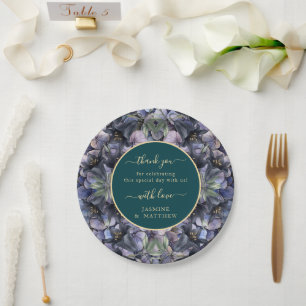 Moody Black Floral Classic Thank You Chic Wedding Paper Plates