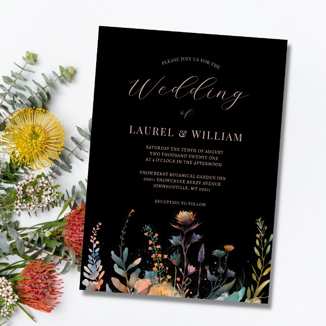 Moody Black Floral Elegant Wedding  Invitation (Creator Uploaded)