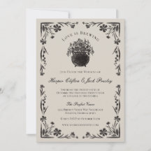 Moody Black Floral Gothic Wedding Invitation