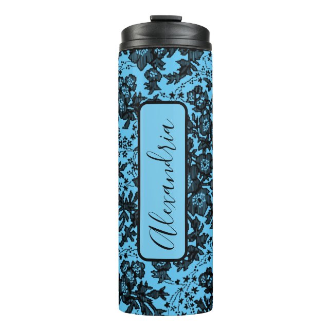 Moody Black Floral on Pink Personalized Thermal Tumbler (Front)