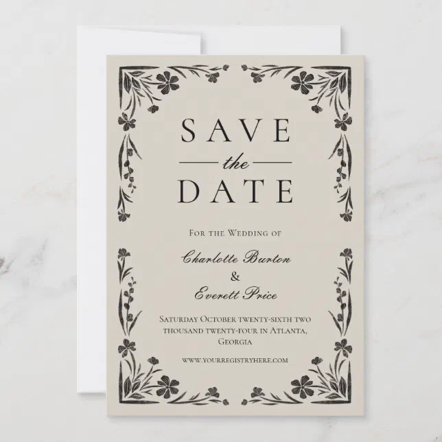 Moody Black Floral Save The Date Invitation | Zazzle