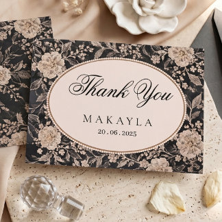 Moody Black Floral Vintage Lace Bridal Shower Thank You Card
