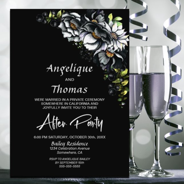 Moody Black Floral Wedding After Party Invitation (Creator Uploaded)