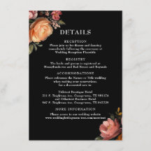 Moody Black Floral Wedding Details Enclosure Card