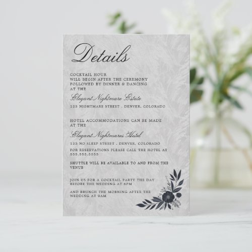 Moody Black Floral Wedding Enclosure Card