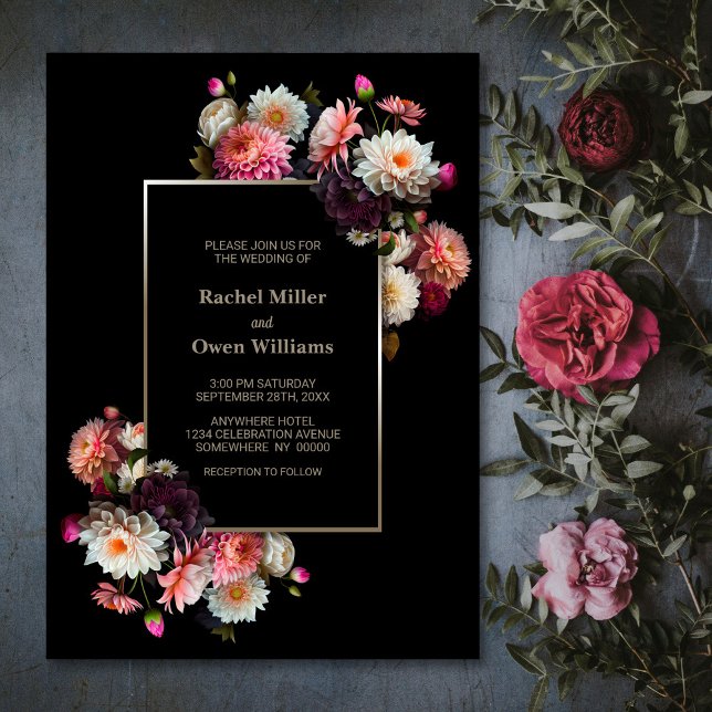 Moody Black Floral Wedding Invitation (Creator Uploaded)