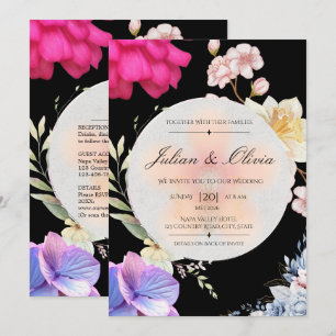 Moody Black Floral Wedding Invitation Suite