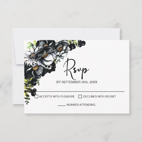 Moody Black Floral Wedding RSVP