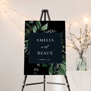 Moody Black Foliage Wedding Welcome Sign