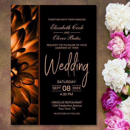 Moody Black Gold Floral Wedding Invitation