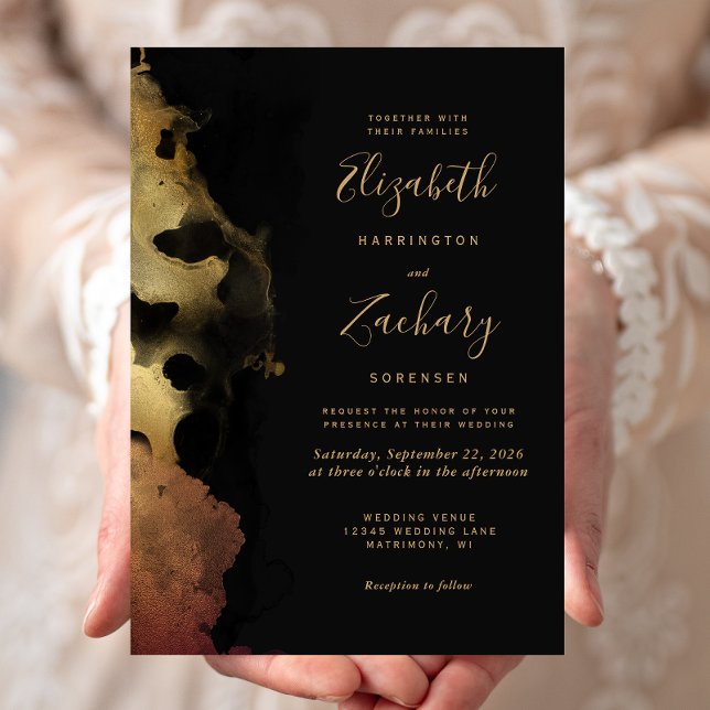 Moody Black Gold Ink Border Wedding Invitation (Creator Uploaded)