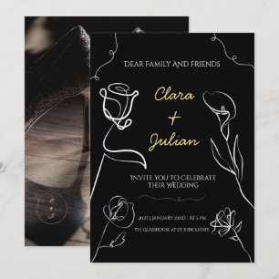 Moody Black Hand Drawn Floral Elegance Wedding Invitation