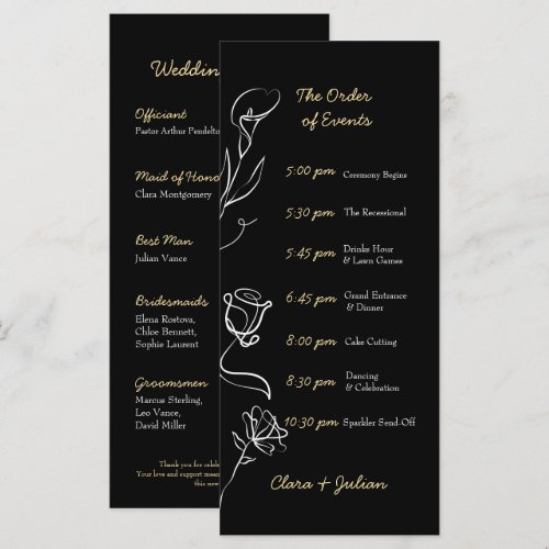 Moody Black Hand Drawn Floral Elegance Wedding Program