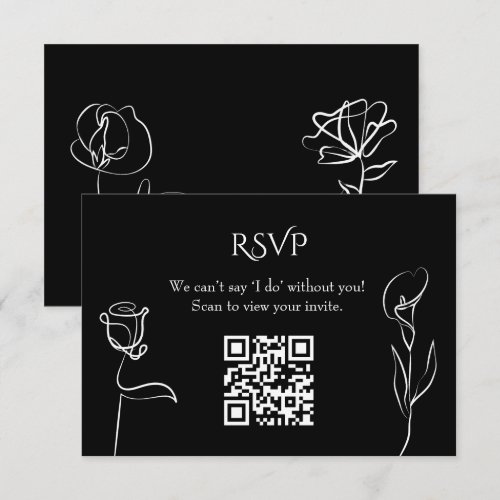 Moody Black Hand Drawn Floral Elegance Wedding RSVP Card