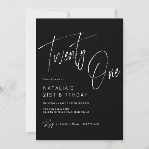 Moody Black | Modern Brush Script 21st Birthday
