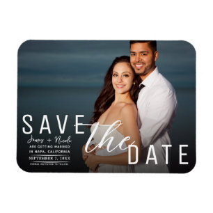 Moody Black Overlay Photo Save the Date Wedding Magnet