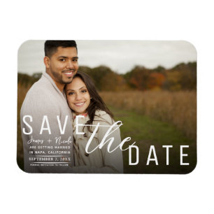 Moody Black Overlay Photo Save the Date Wedding Magnet