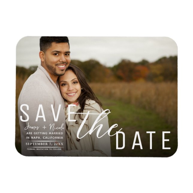 Moody Black Overlay Photo Save the Date Wedding Magnet (Horizontal)