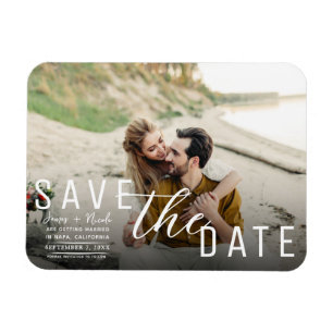 Moody Black Overlay Photo Save the Date Wedding Magnet