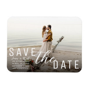 Moody Black Overlay Photo Save the Date Wedding Magnet